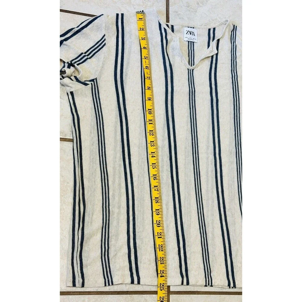 ZARA Women Size L  Stripe Short Sleeve Linen Blend Top Lagenlook Italian Fabric